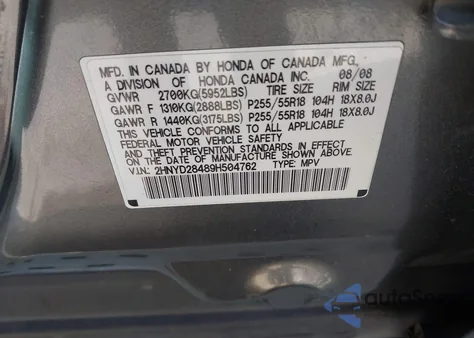 2009 Acura Mdx Technology Package z USA, uszkodzony, nr VIN 2HNYD28489H504762